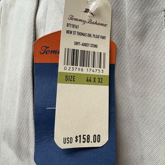 NWT Tommy Bahama New St Thomas Double Pleat Abbey Stone -Cream 5897 - Size 44x32 - Picture 6 of 7